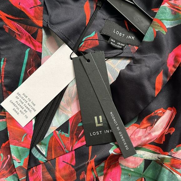 NWT ASOS Lost Ink wide leg jumpsuit with tie waist in abstract floral print XXS - Picture 13 of 16